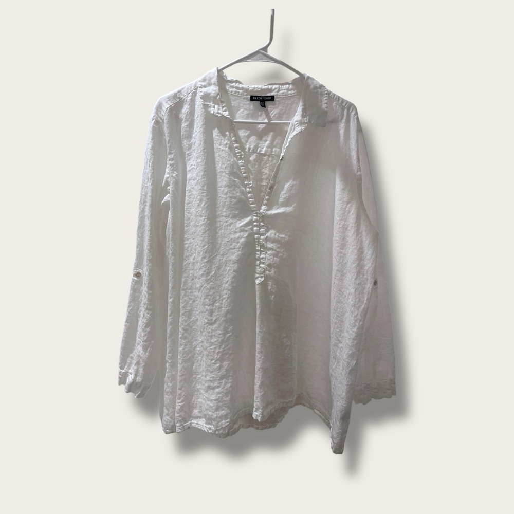 Eileen Fisher White Linen Button-Front Tunic XL